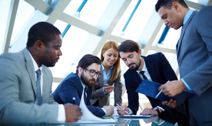 Team collaborating in office