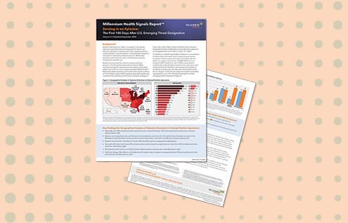 An icon of the Xylazine Signals Report. It is comprised of 2 pages and includes a heat map of the united states.
